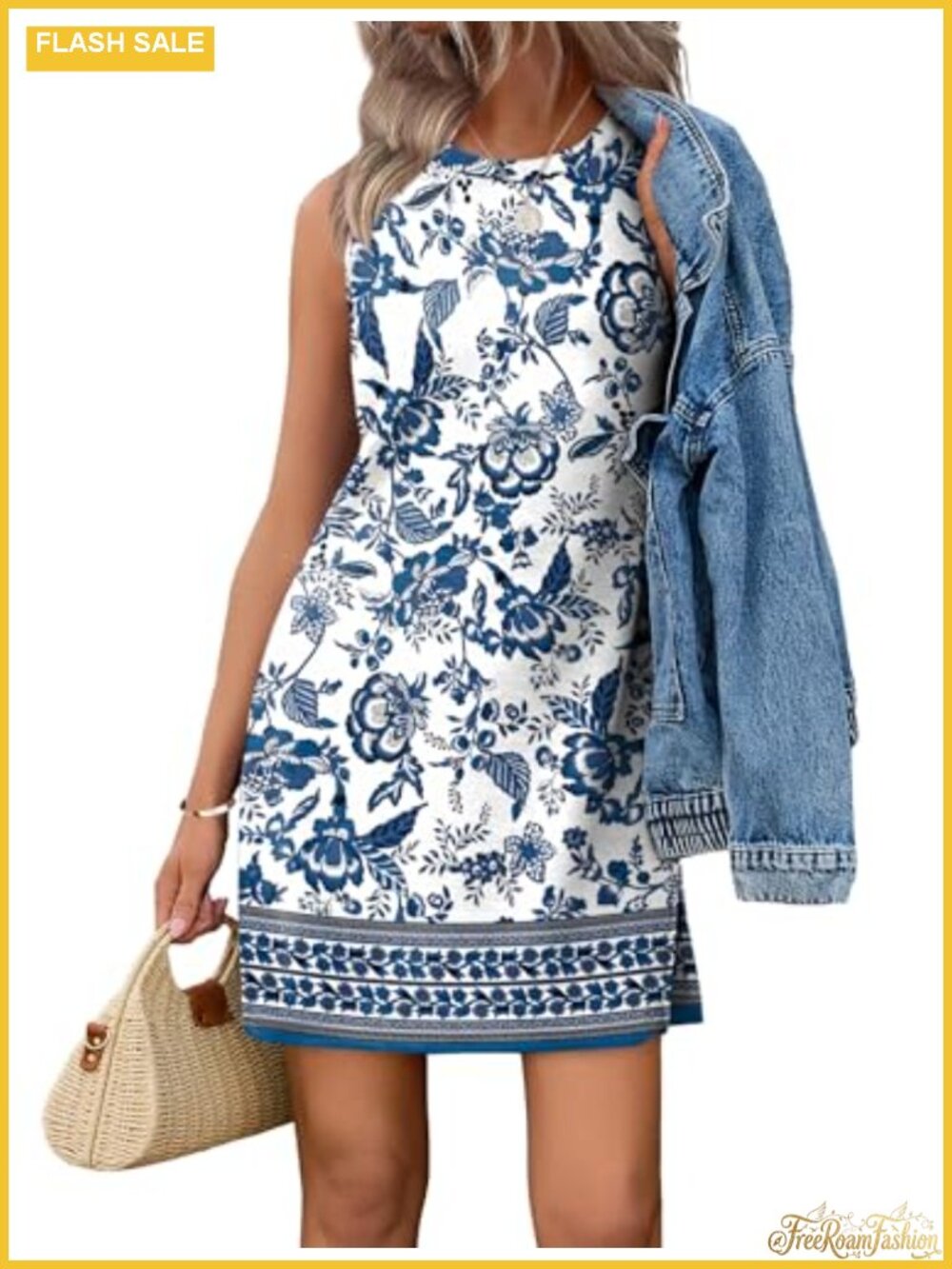 Sleeveless A-Line Tank Dress Crewneck Knee-Length Casual Summer Boho Vacation